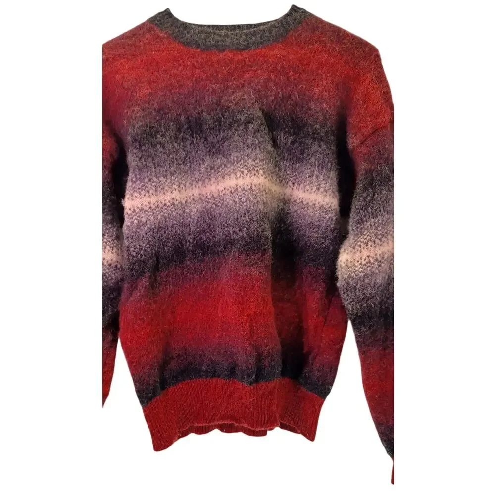 Retro 90s Grunge Men's Medium Fuzzy Wool Ombre Stripe Pullover Sweater Indie Y2K - Picture 3 of 6